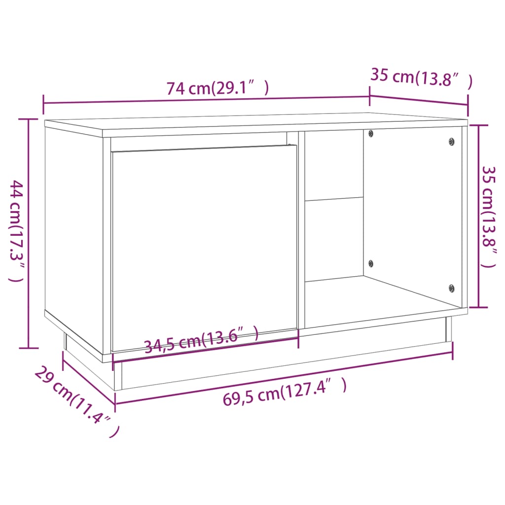 TV-Schrank 74x35x44 cm Massivholz Kiefer - Pazzar.ch