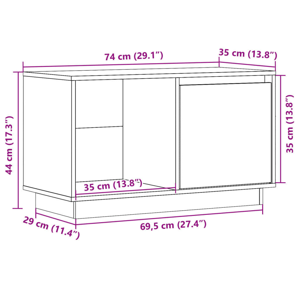 TV-Schrank 74x35x44 cm Massivholz Kiefer - Pazzar.ch