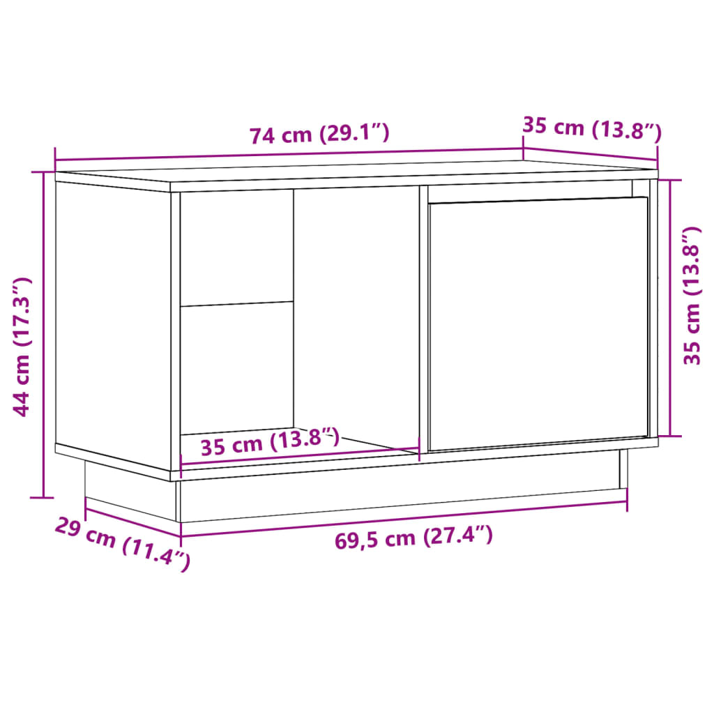 TV-Schrank Grau 74x35x44 cm Massivholz Kiefer - Pazzar.ch