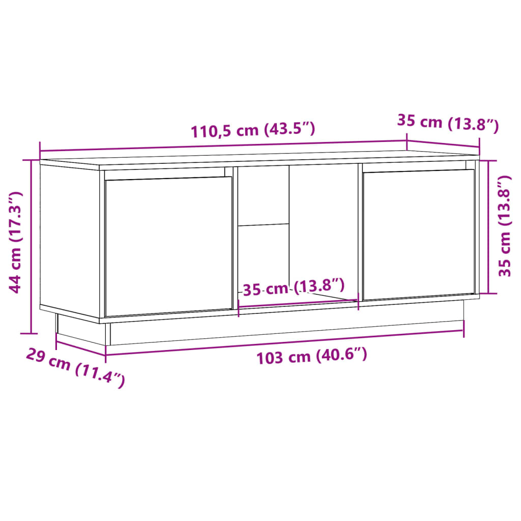 TV-Schrank 110,5x35x44 cm Massivholz Kiefer - Pazzar.ch