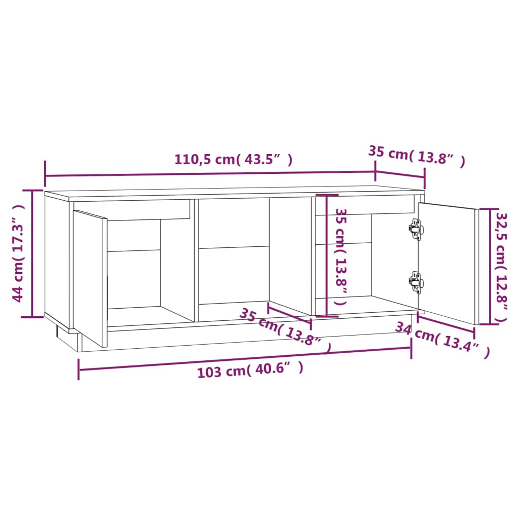 TV-Schrank Weiß 110,5x35x44 cm Massivholz Kiefer - Pazzar.ch