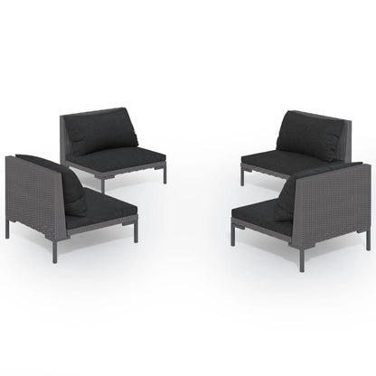 4-tlg. Garten-Lounge-Set mit Kissen Poly Rattan Dunkelgrau - Pazzar.ch