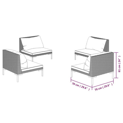 4-tlg. Garten-Lounge-Set mit Kissen Poly Rattan Dunkelgrau - Pazzar.ch