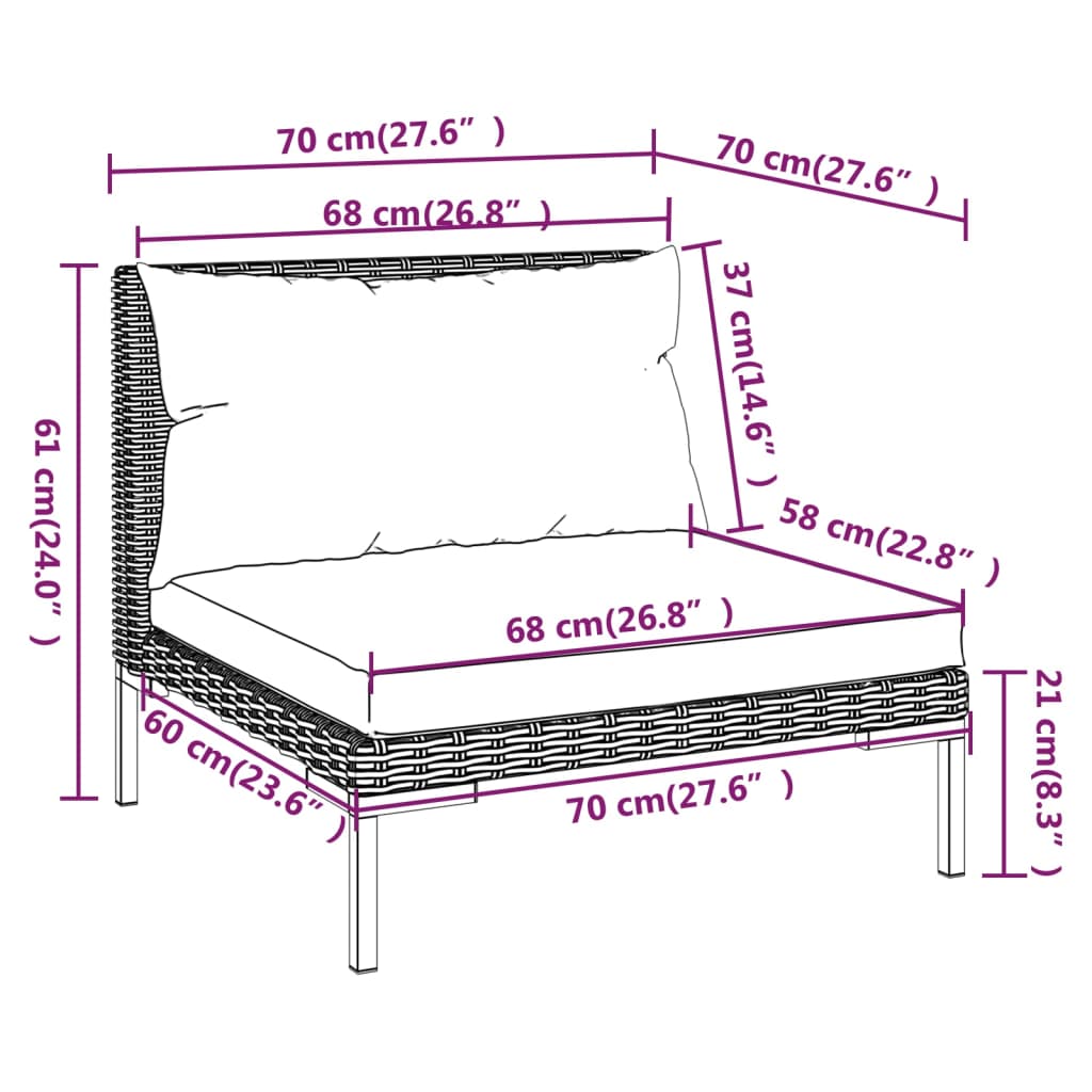 4-tlg. Garten-Lounge-Set mit Kissen Poly Rattan Dunkelgrau - Pazzar.ch