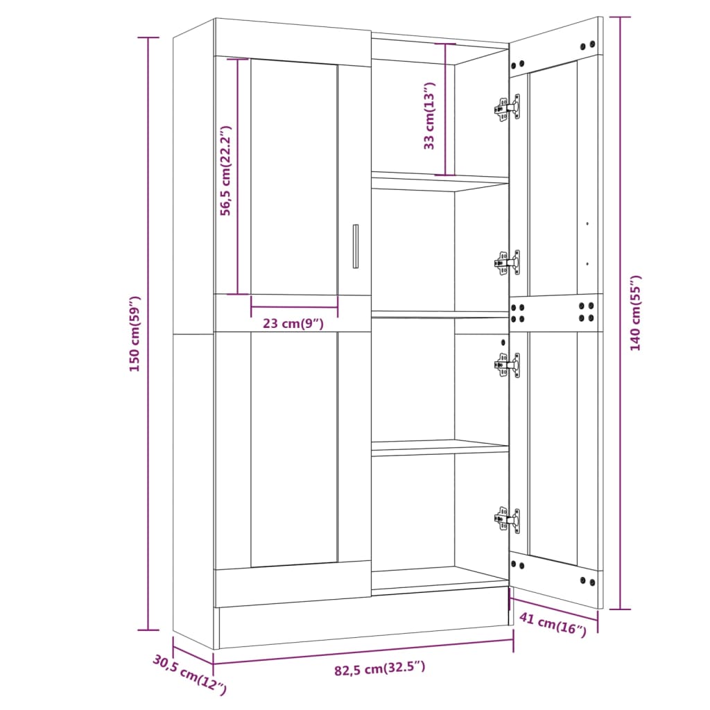 Vitrinenschrank Braun Eiche-Optik 82,5x30,5x150cm Holzwerkstoff - Pazzar.ch