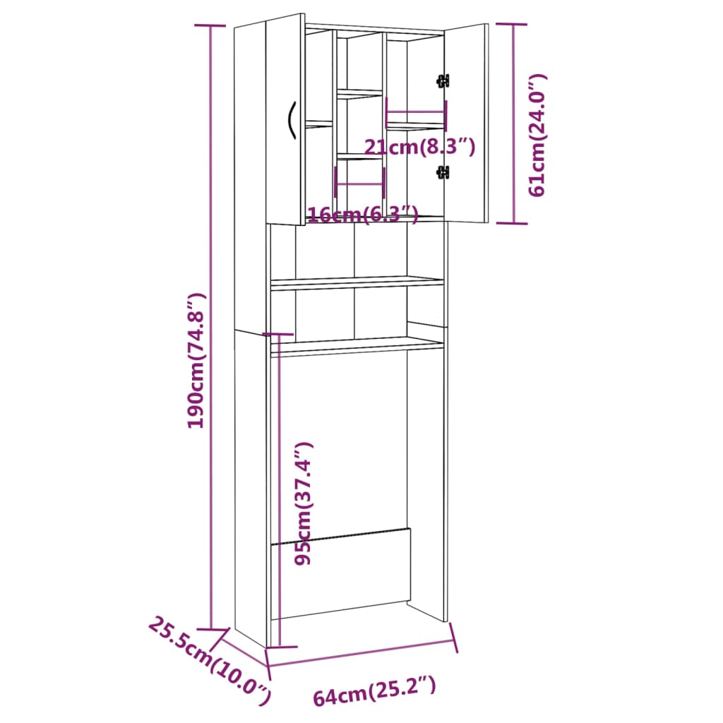 Waschmaschinenschrank Grau Sonoma 64x25,5x190 cm - Pazzar.ch