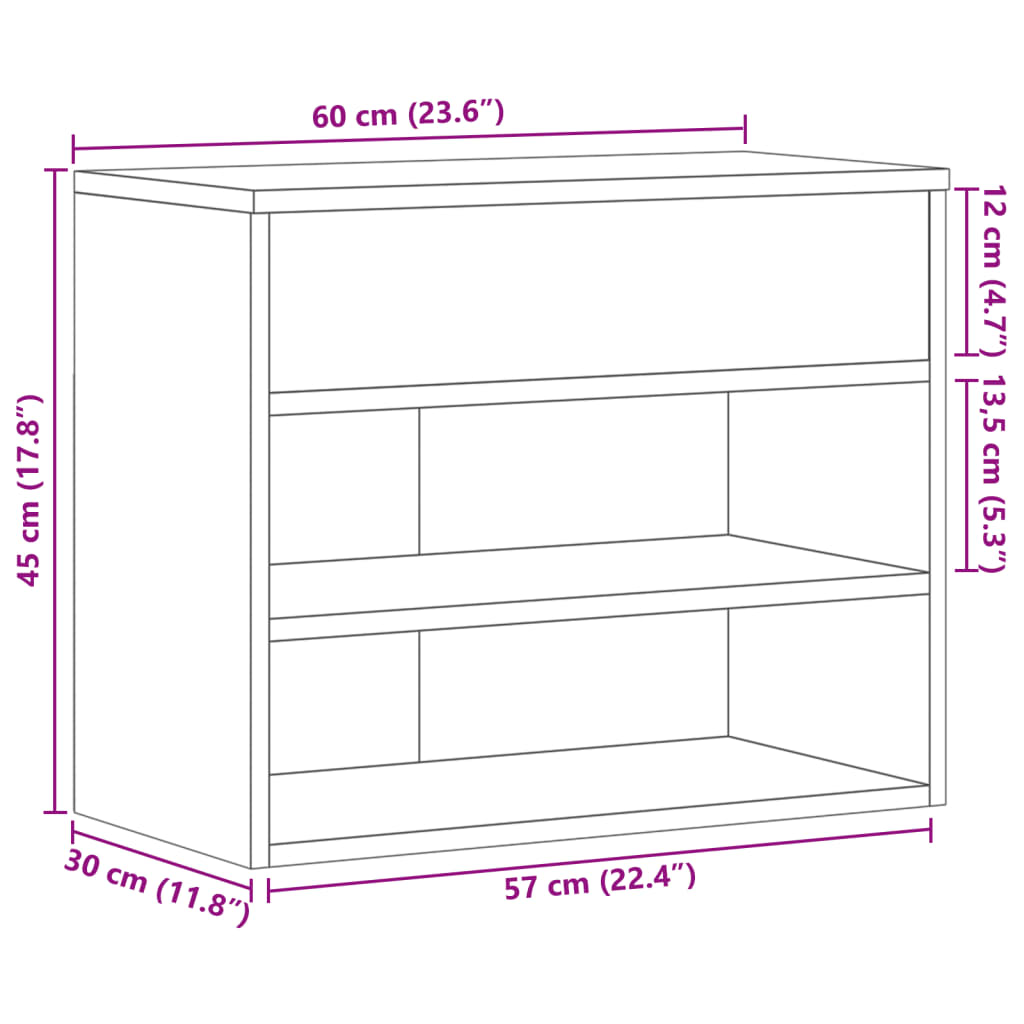 Schuhbank Grau Sonoma 60x30x45 cm Holzwerkstoff - Pazzar.ch