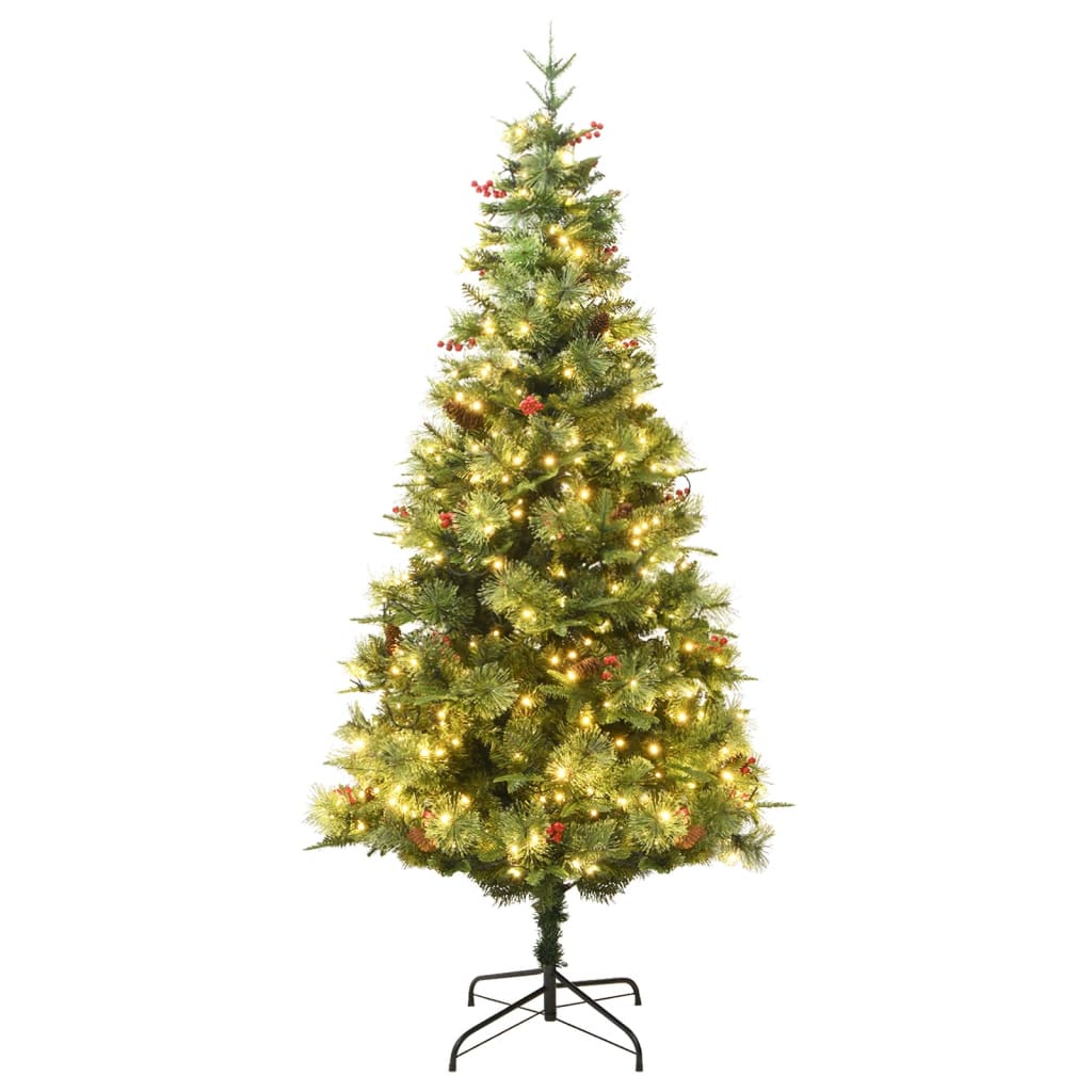 Weihnachtsbaum mit Beleuchtung und Kiefernzapfen Grün 225 cm - Pazzar.ch