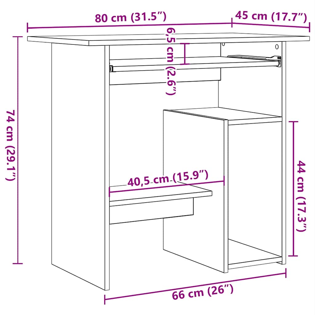 Schreibtisch Grau Sonoma 80x45x74 cm Holzwerkstoff - Pazzar.ch