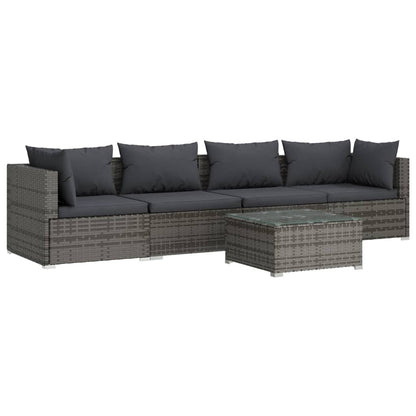 5-tlg. Garten-Lounge-Set mit Kissen Poly Rattan Grau - Pazzar.ch