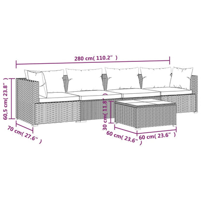 5-tlg. Garten-Lounge-Set mit Kissen Poly Rattan Grau - Pazzar.ch