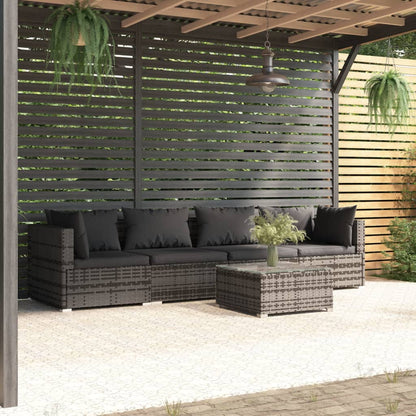 5-tlg. Garten-Lounge-Set mit Kissen Poly Rattan Grau - Pazzar.ch