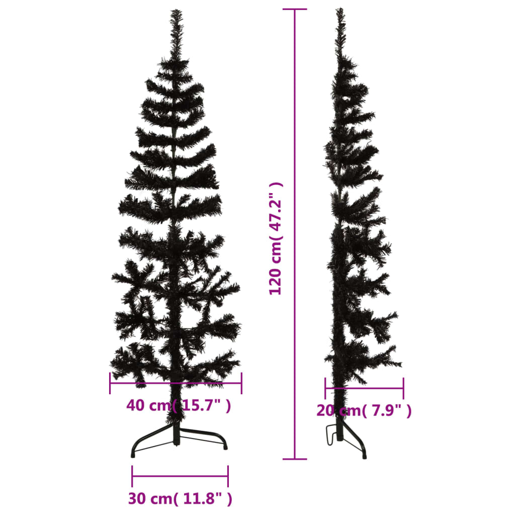 Künstlicher Halb-Weihnachtsbaum Ständer Schlank Schwarz 120 cm - Pazzar.ch