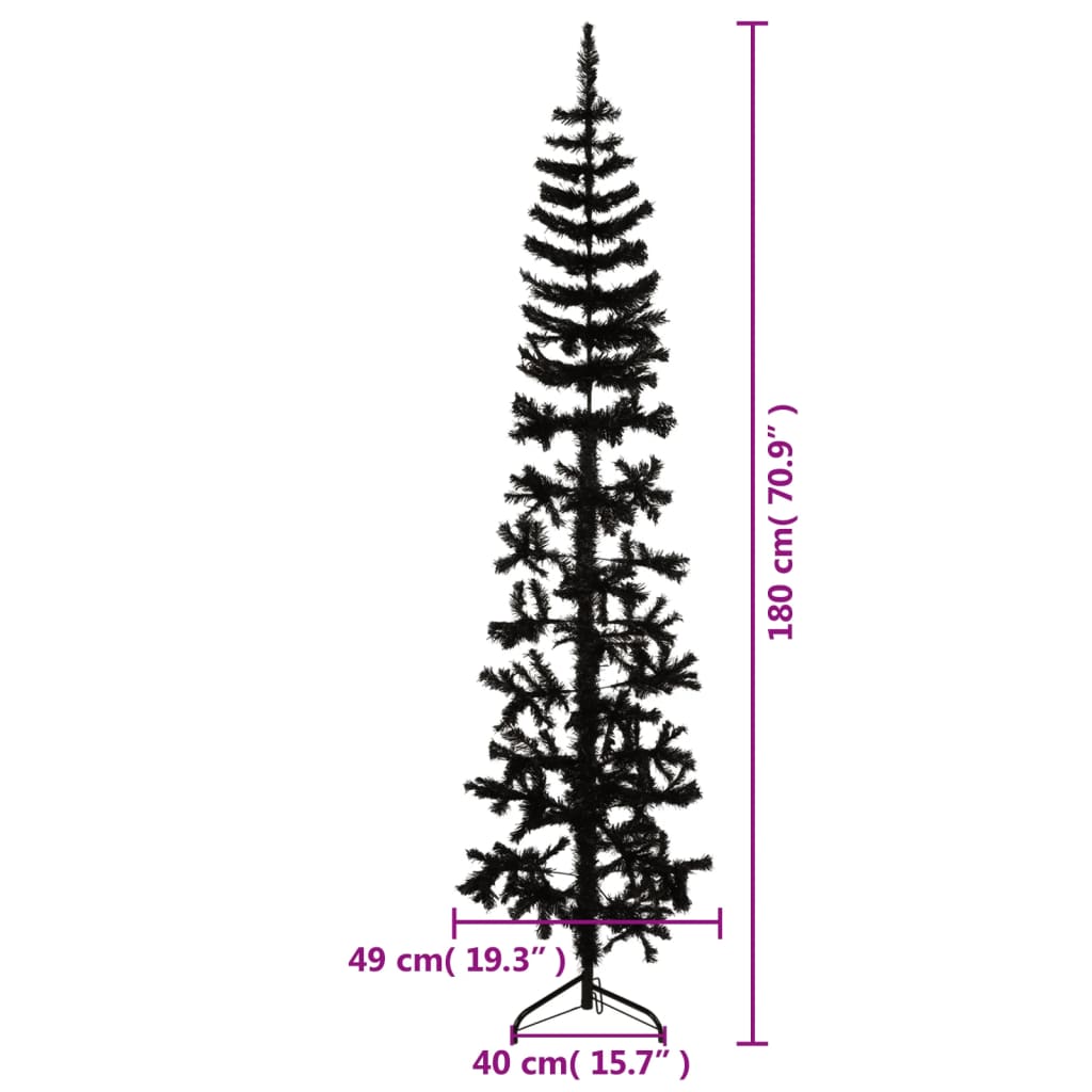 Künstlicher Halb-Weihnachtsbaum Ständer Schlank Schwarz 180 cm - Pazzar.ch