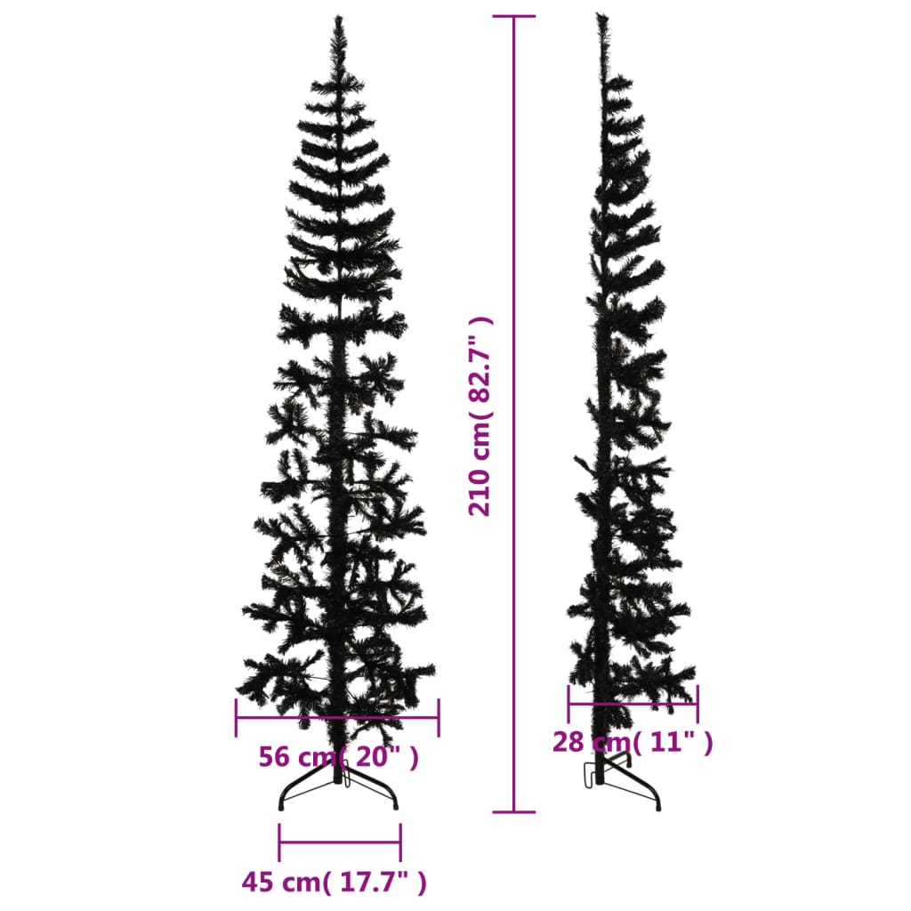 Künstlicher Halb-Weihnachtsbaum Ständer Schlank Schwarz 210 cm - Pazzar.ch