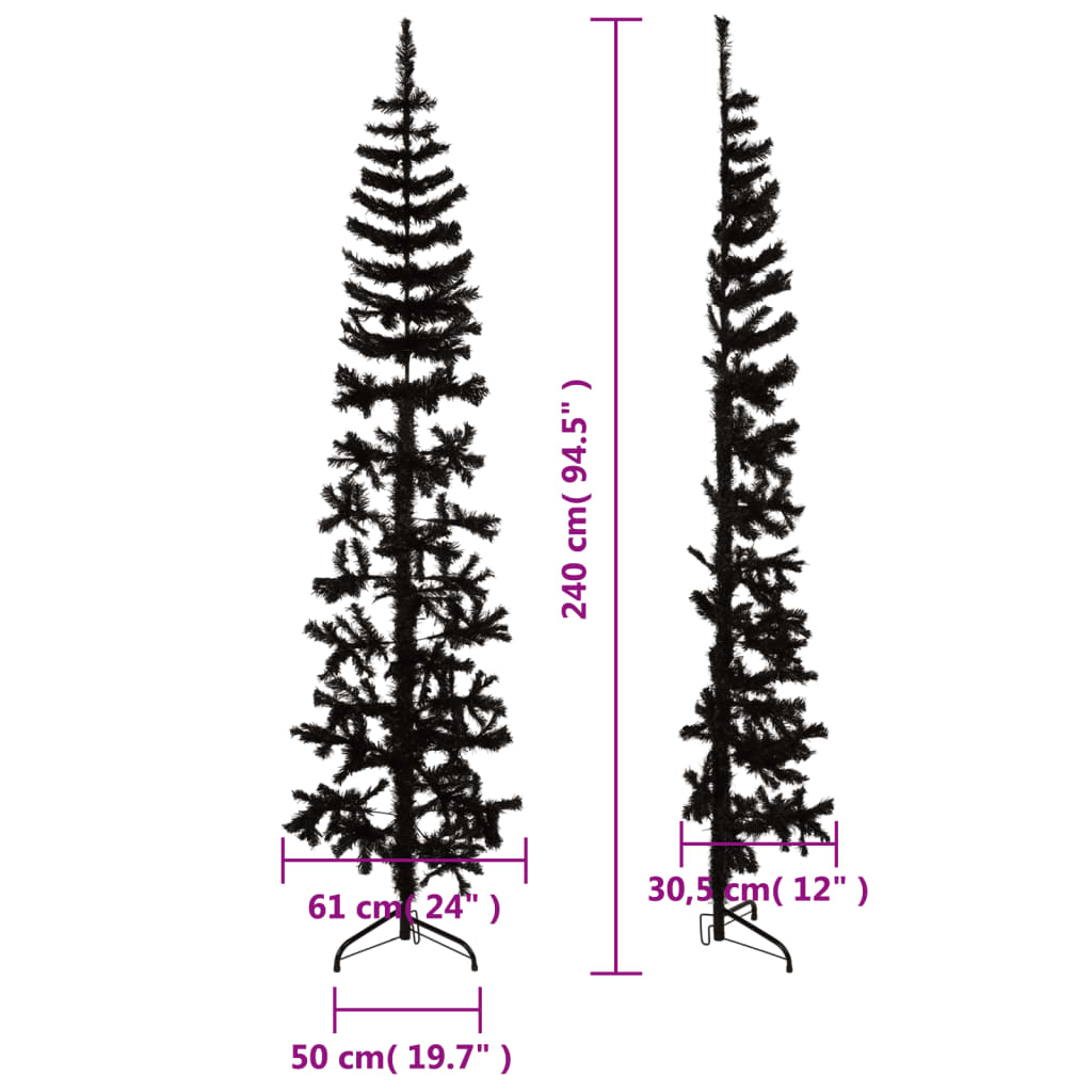 Künstlicher Halb-Weihnachtsbaum Ständer Schlank Schwarz 240 cm - Pazzar.ch