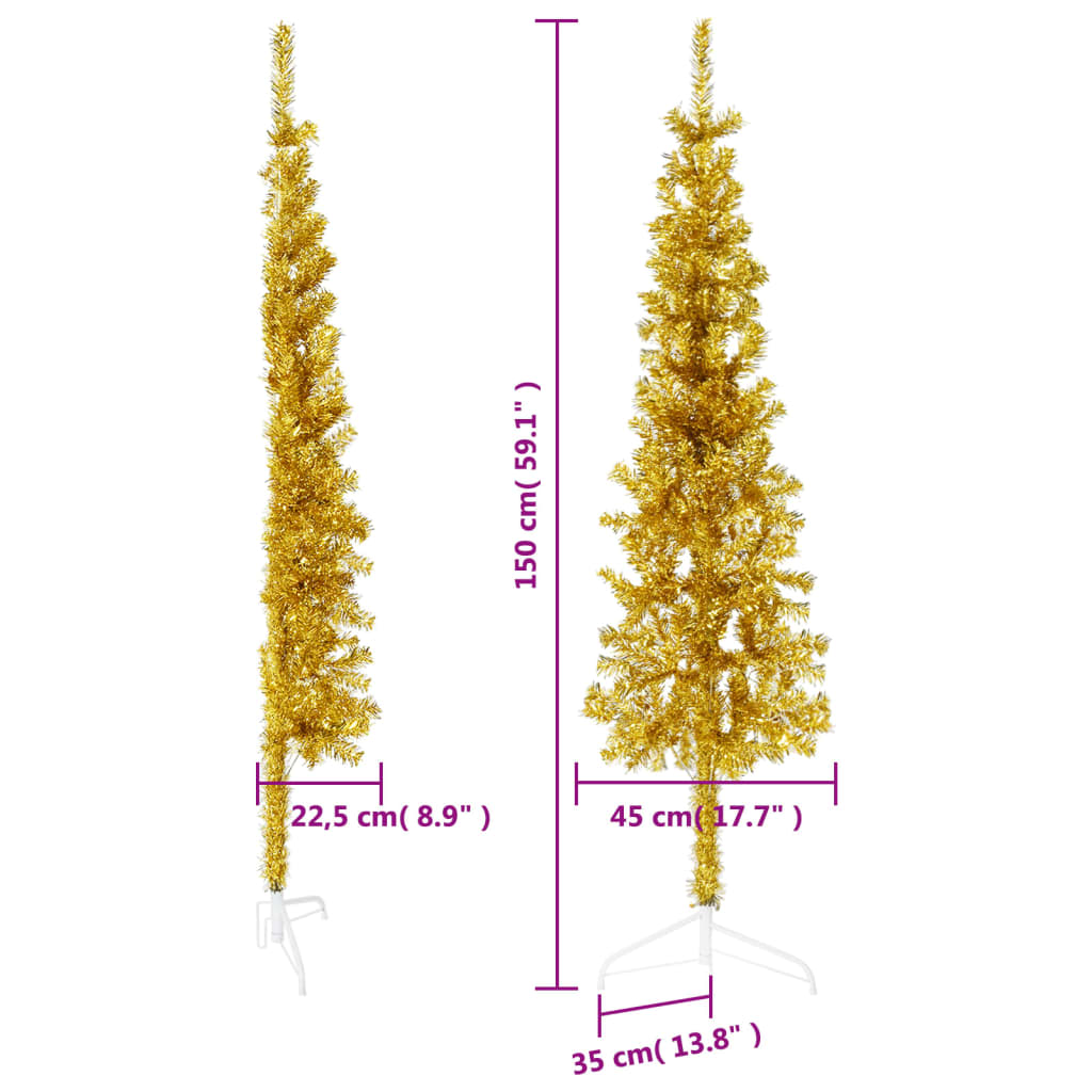 Künstlicher Halb-Weihnachtsbaum mit Ständer Schlank Gold 150 cm - Pazzar.ch