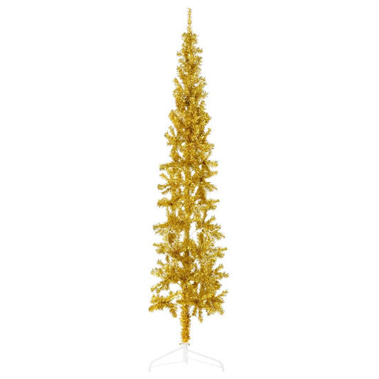 Künstlicher Halb-Weihnachtsbaum mit Ständer Schlank Gold 210 cm - Pazzar.ch