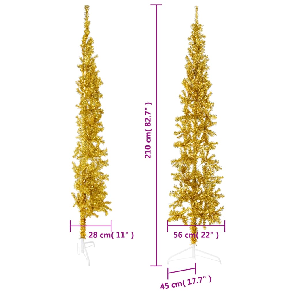 Künstlicher Halb-Weihnachtsbaum mit Ständer Schlank Gold 210 cm - Pazzar.ch