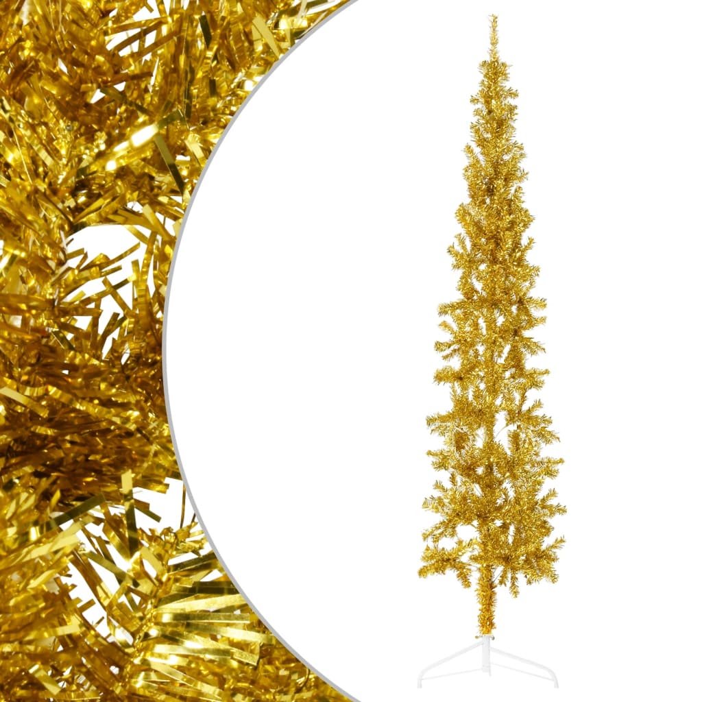 Künstlicher Halb-Weihnachtsbaum mit Ständer Schlank Gold 240 cm - Pazzar.ch