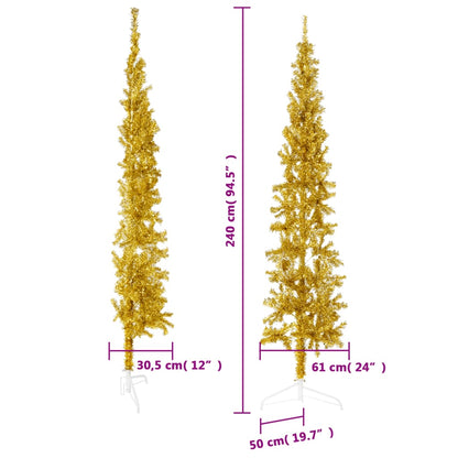 Künstlicher Halb-Weihnachtsbaum mit Ständer Schlank Gold 240 cm - Pazzar.ch