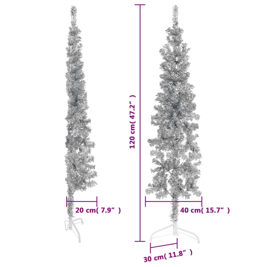 Künstlicher Halb-Weihnachtsbaum Ständer Schlank Silbern 120 cm - Pazzar.ch