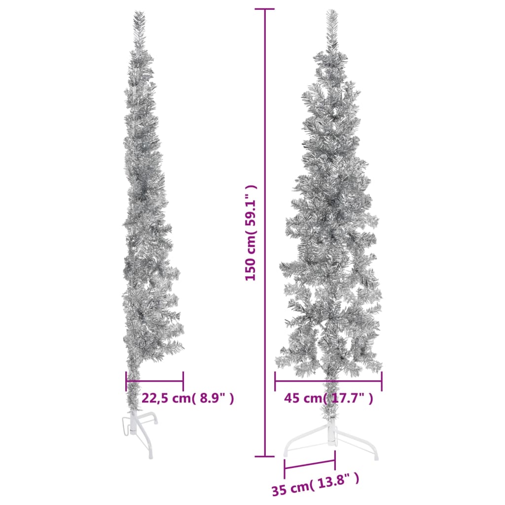 Künstlicher Halb-Weihnachtsbaum Ständer Schlank Silbern 150 cm