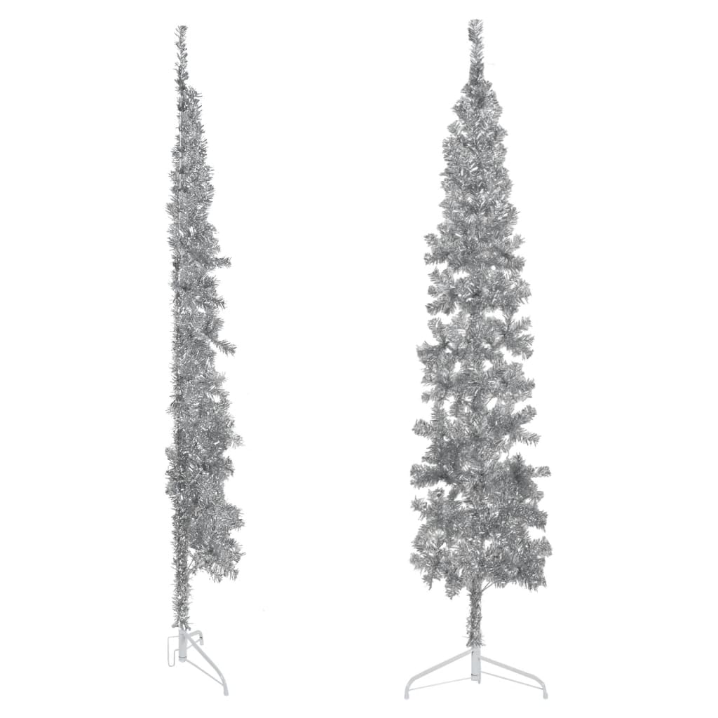 Künstlicher Halb-Weihnachtsbaum Ständer Schlank Silbern 210 cm - Pazzar.ch