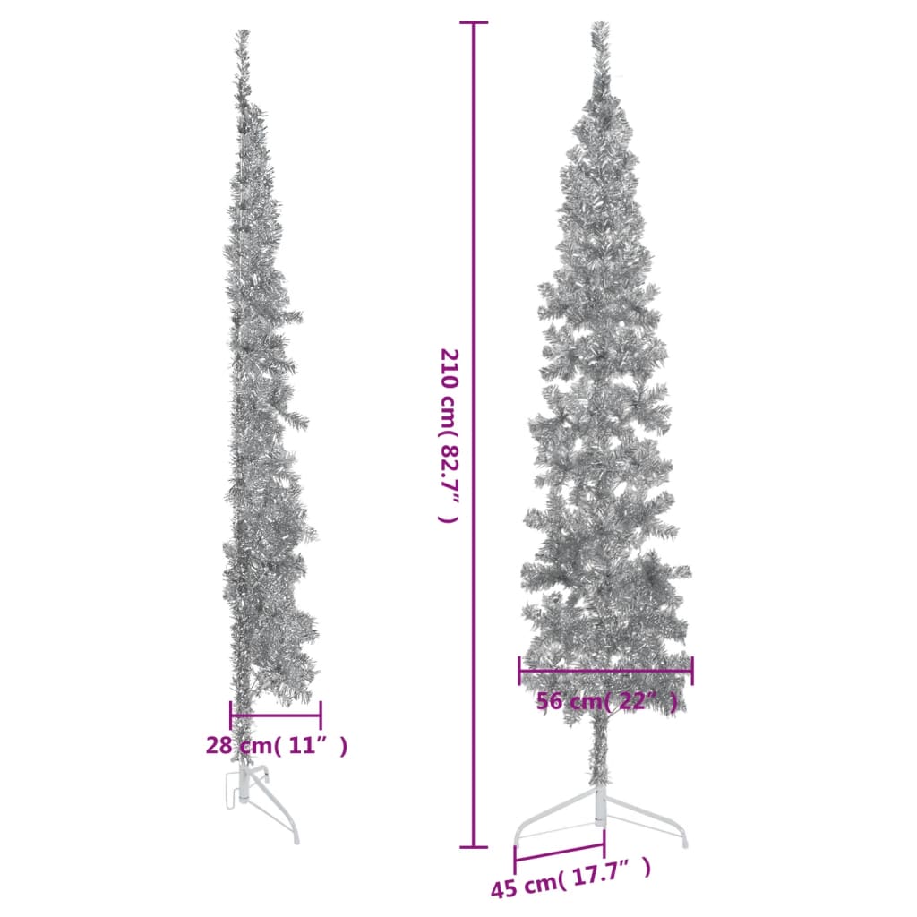 Künstlicher Halb-Weihnachtsbaum Ständer Schlank Silbern 210 cm - Pazzar.ch