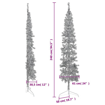 Künstlicher Halb-Weihnachtsbaum Ständer Schlank Silbern 240 cm - Pazzar.ch