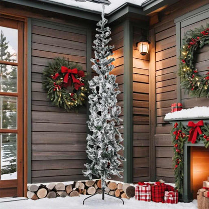 Künstlicher Halb-Weihnachtsbaum mit Schnee Schlank 210 cm - Pazzar.ch