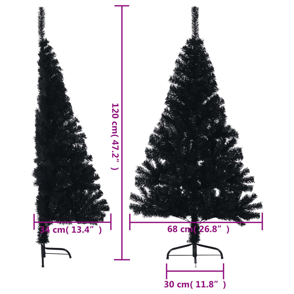 Künstlicher Halb-Weihnachtsbaum mit Ständer Schwarz 120 cm PVC