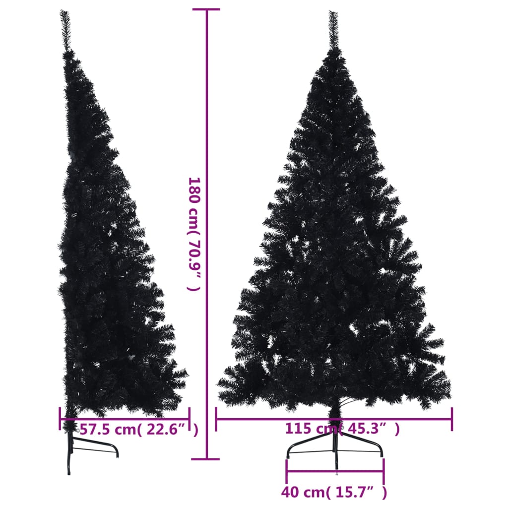 Künstlicher Halb-Weihnachtsbaum mit Ständer Schwarz 180 cm PVC - Pazzar.ch