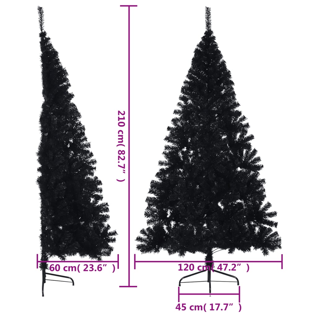 Künstlicher Halb-Weihnachtsbaum mit Ständer Schwarz 210 cm PVC