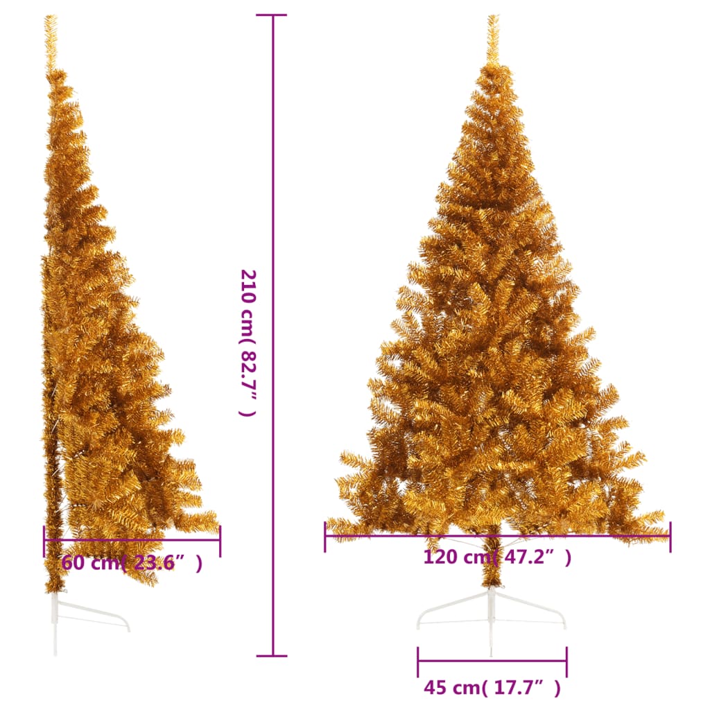 Künstlicher Halb-Weihnachtsbaum mit Ständer Gold 210 cm PET - Pazzar.ch