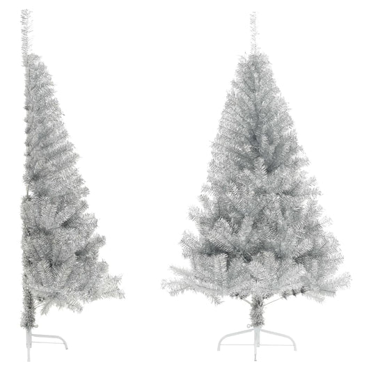 Künstlicher Halb-Weihnachtsbaum mit Ständer Silber 150 cm PET - Pazzar.ch