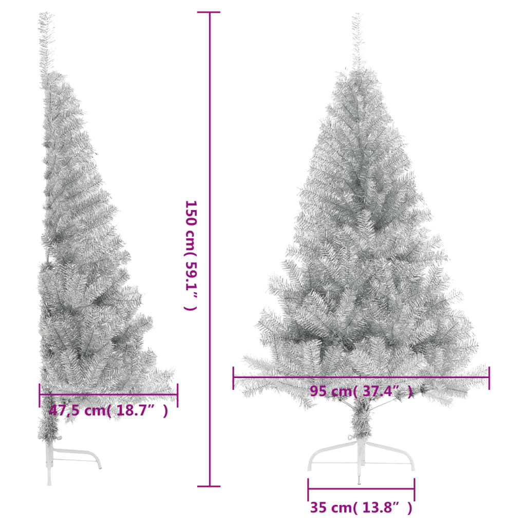 Künstlicher Halb-Weihnachtsbaum mit Ständer Silber 150 cm PET - Pazzar.ch