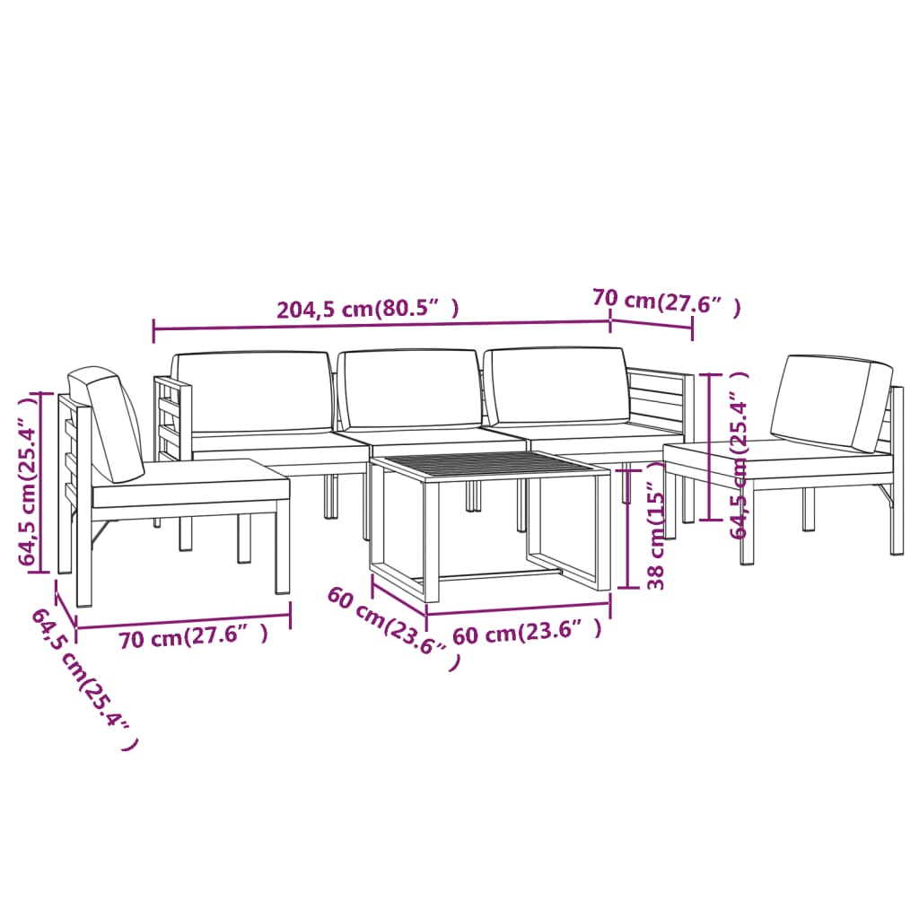 6-tlg. Garten-Lounge-Set mit Kissen Aluminium Anthrazit - Pazzar.ch