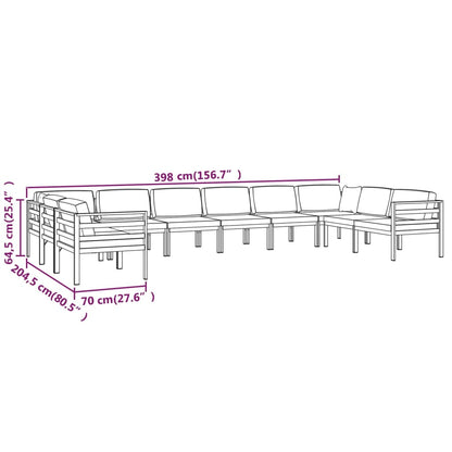10-tlg. Garten-Lounge-Set mit Kissen Aluminium Anthrazit - Pazzar.ch