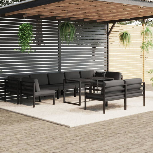 10-tlg. Garten-Lounge-Set mit Kissen Aluminium Anthrazit - Pazzar.ch