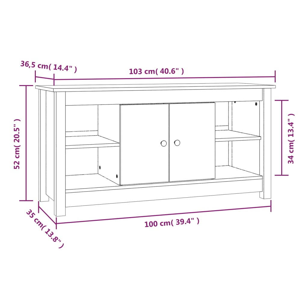 TV-Schrank 103x36,5x52 cm Massivholz Kiefer