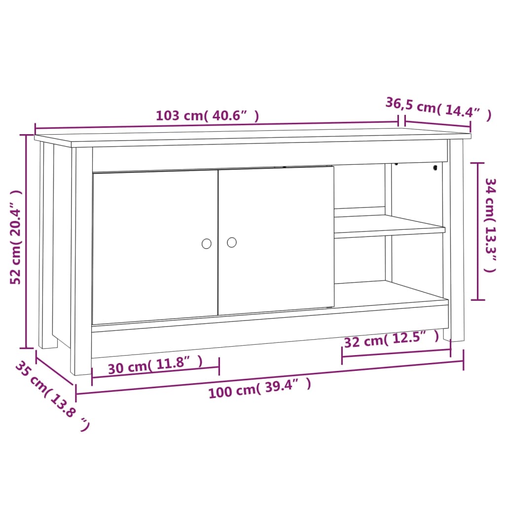 TV-Schrank Weiß 103x36,5x52 cm Massivholz Kiefer - Pazzar.ch