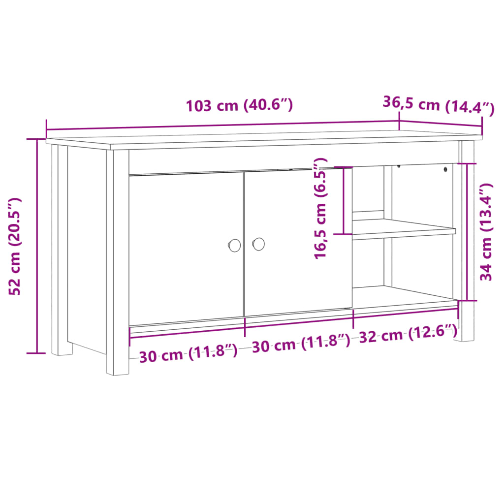 TV-Schrank Schwarz 103x36,5x52 cm Massivholz Kiefer - Pazzar.ch