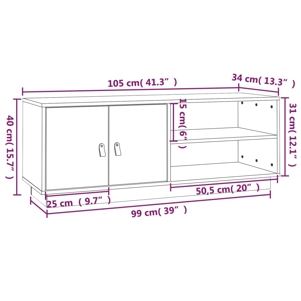 TV-Schrank 105x34x40 cm Massivholz Kiefer