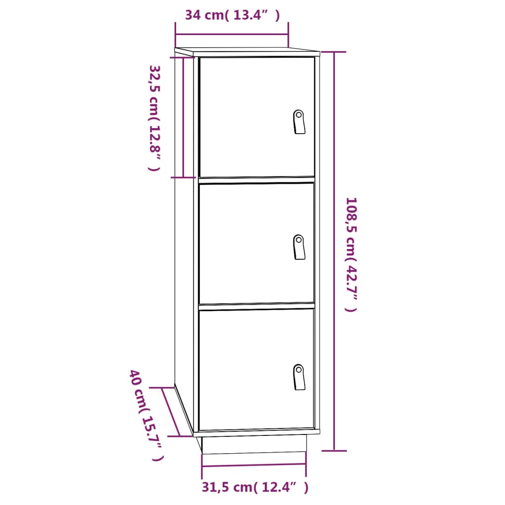 Highboard Weiß 34x40x108,5 cm Massivholz Kiefer