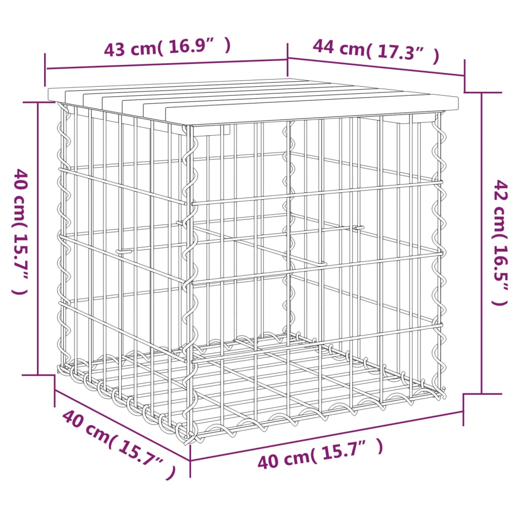 Gartenbank aus Gabionen 43x44x42 cm Massivholz Kiefer - Pazzar.ch