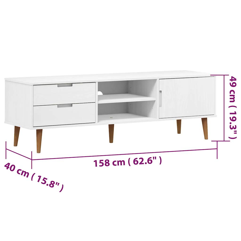 TV-Schrank MOLDE Weiß 158x40x49 cm Massivholz Kiefer