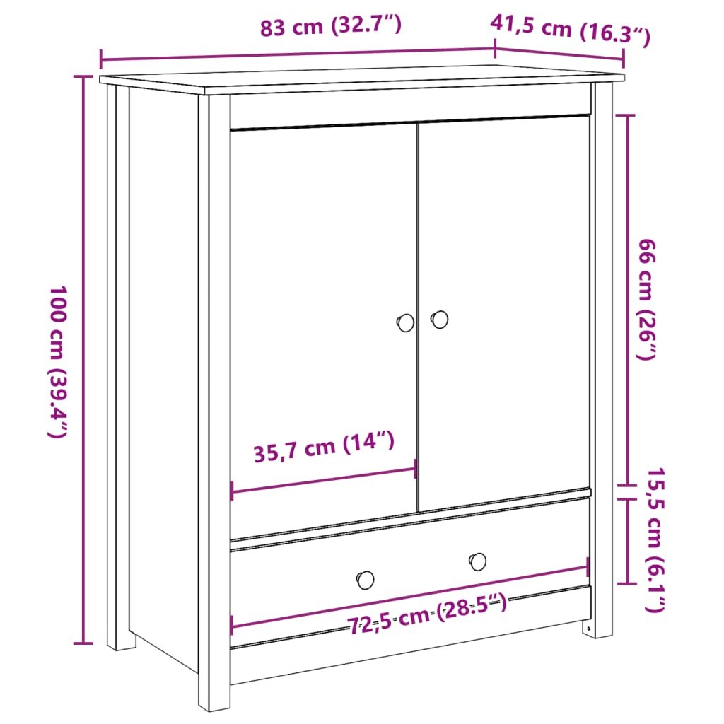 Highboard Grau 83x41,5x100 cm Massivholz Kiefer - Pazzar.ch