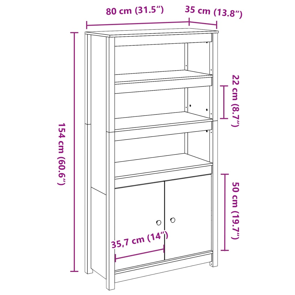 Highboard Grau 80x35x154 cm Massivholz Kiefer