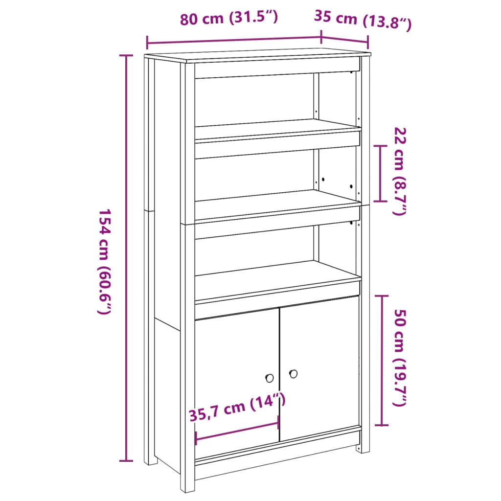 Highboard Honigbraun 80x35x154 cm Massivholz Kiefer - Pazzar.ch